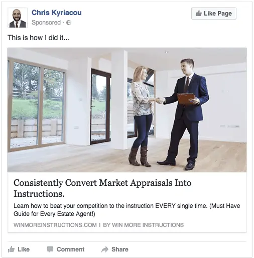Facebook ad for estate agents